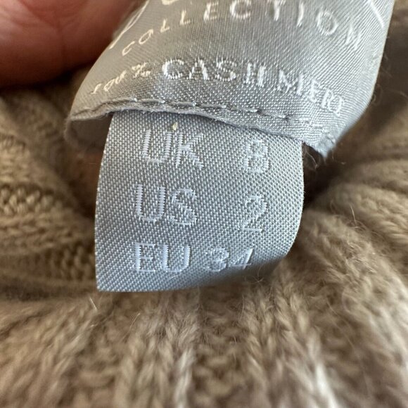 PURE Collection 100% Cashmere Turtleneck Sweater Beige Cream Ribbed Sleeve - Picture 11 of 16